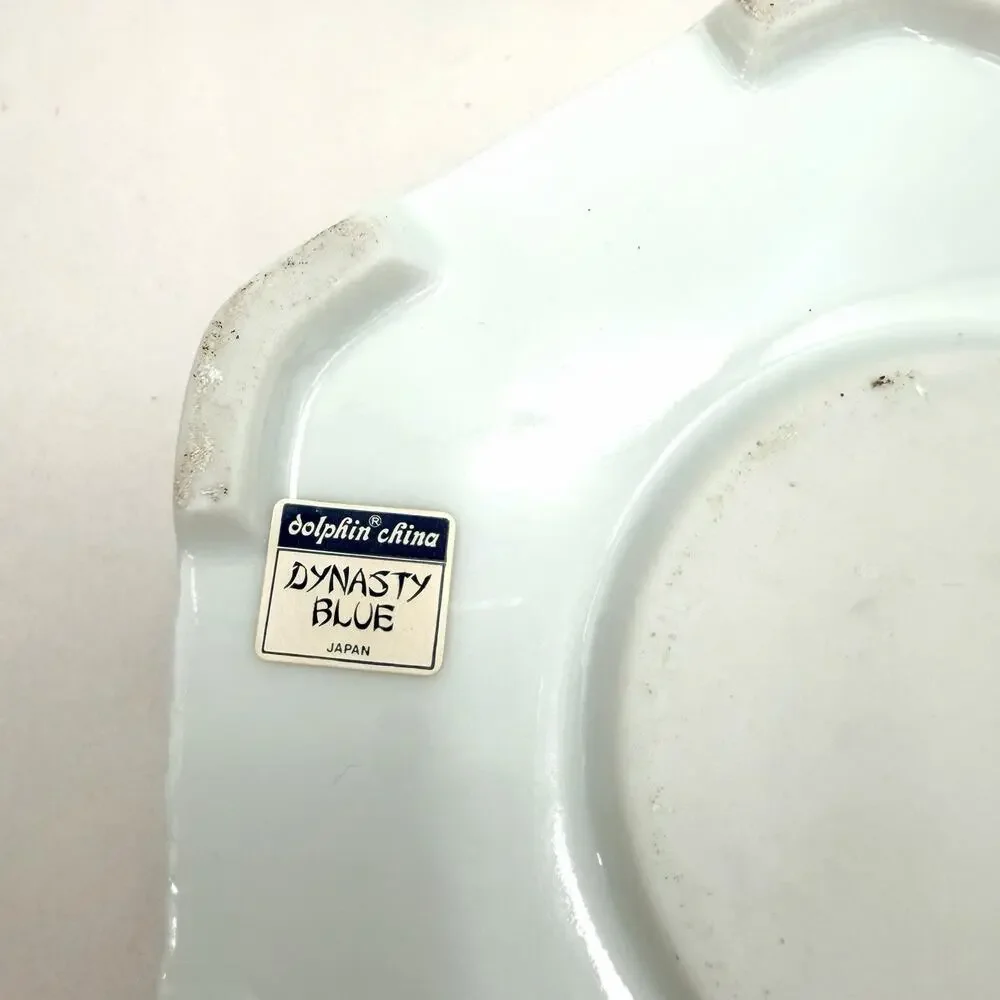 Vintage Dolphin Dynasty Blue Porcelain Hexagonal Teapot Warmer & Brass Handle